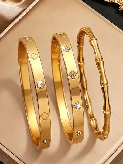 1 pieza/3 piezas Brazalete versátil para mujer, brazalete de estilo europeo y americano elegante y de lujo con circonita y estrellas, no se desvanece