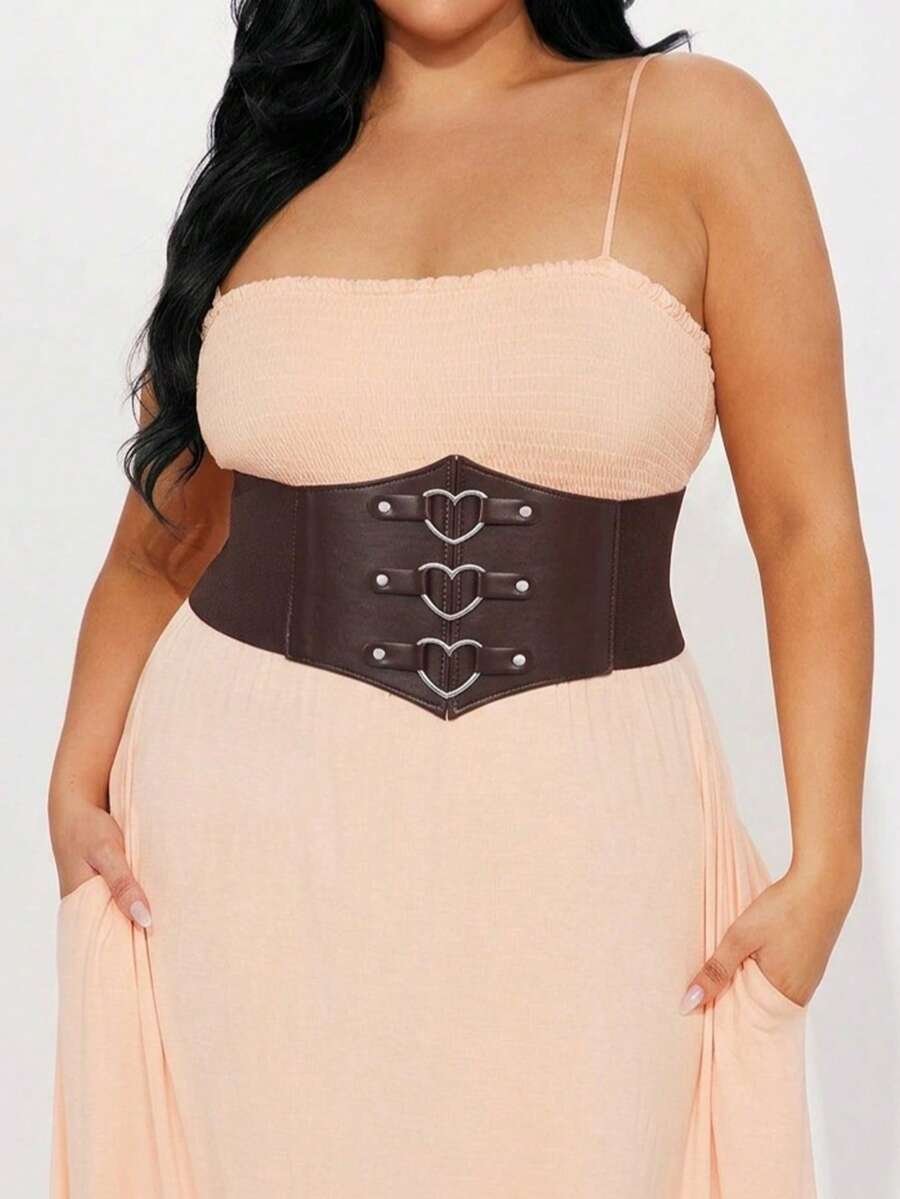 1 chiếc thắt lưng corset da màu tối cỡ lớn dành cho nữ, khóa kim loại phong cách Punk, thích hợp cho các lễ hội âm nhạc, Halloween và các buổi tiệc. - Cà phê nâu - Xem 1