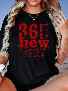 Graphic365 New Chances Callow Camiseta Blanca para Mujer con Frase Motivacional, Camiseta Gráfica, Top Casual de Verano, Camiseta para Mujer - Negro - Ver 1