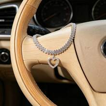 Diamond Hollow Heart Pendant Steering Wheel Decor Chain, Shiny Rhinestone Car Interior Luxury Accessory, Universal Steering Wheel Decoration Strip - Openwork Heart Bracelet - View 6