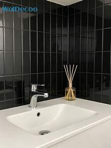 WalDecoo 2pcs/10pcs/15pcs (2.5mm Thick Design) Black Square Tile Stickers, Removable Adhesive Wall Decals, Waterproof & Oil-Proof For Kitchen, Bathroom, Home Decor, Birthday, Graduation, Holiday Gift - HB606 - View 7
