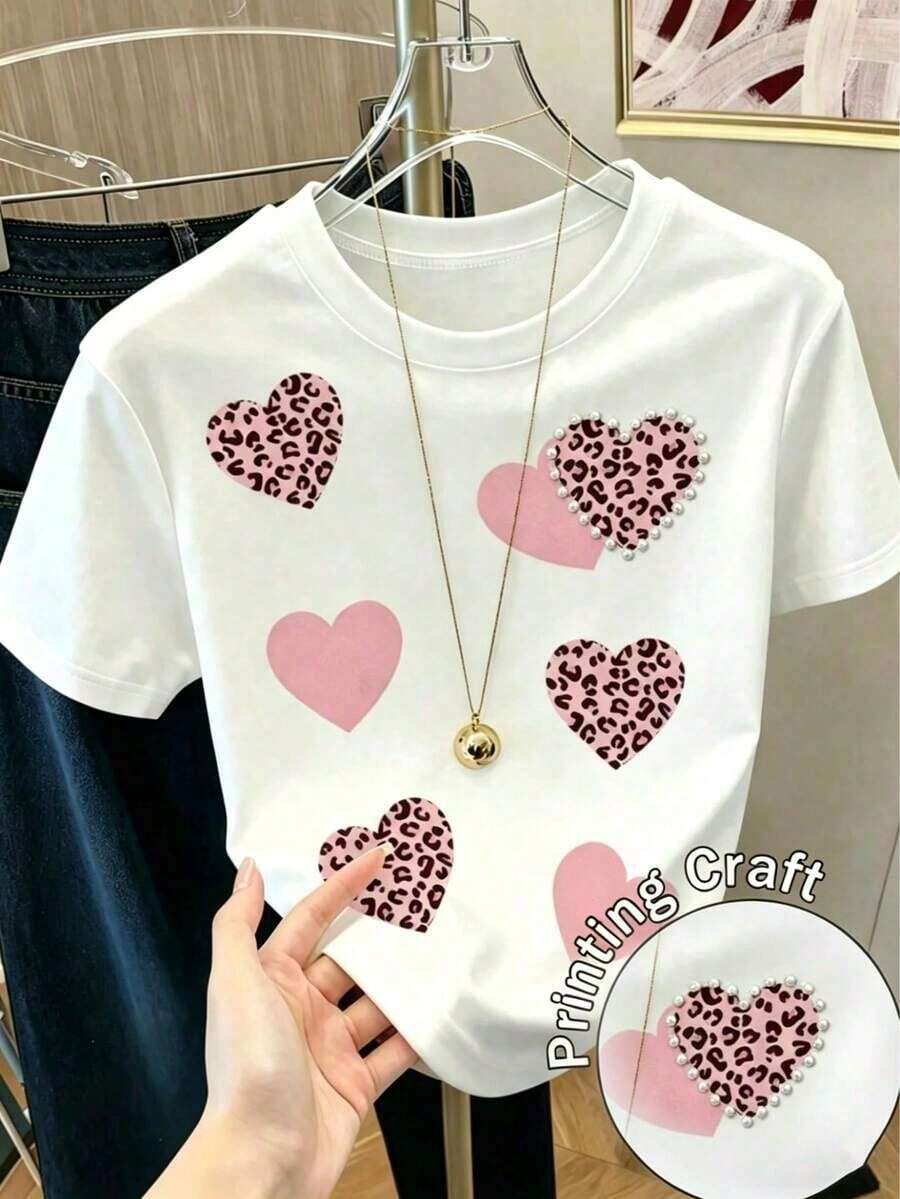 Women's Casual Shirt Print T-Shirt, Short Sleeve And Round Neck, Local Spring/Summer Urban Fashion. - 白色 - 查看 1