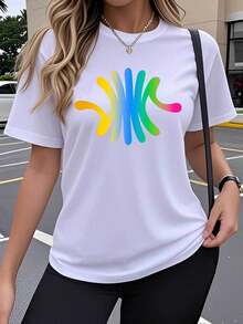 Cozy Comfy Lounge Camiseta de manga corta para mujer, de una pieza, para primavera/verano, con un diseño geométrico de colores en degradado, un estampado popular, creativo, artístico y divertido, de moda, con cuello redondo elástico y transpirable, cómoda para usar al aire libre en primavera, verano y otoño. Camiseta de cuello redondo, holgada, casual, sencilla y a la moda, estilo Y2K, suave, moderna, estampada, transpirable y cómoda, camiseta deportiva de manga corta, ropa deportiva elegante e informal para fitness y entrenamientos, perfecta como regalo para las vacaciones. Ropa suave y relajada para el hogar. - Negro - Ver 6