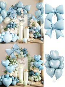 Blue Love Bow Balloon Arched Set,Multiple Sets, 18/12/10/5 Inches Blue Sand White Sea Blue Mist Blue Maca Blue Maca Green Retro Green Light Blue Balloon Arched Wreath, Suitable For Baby Shower Bridal Gift Party Jungle Wedding Birthday Theme Gender Reveal Anniversary Party Decoration - Blue - View 1