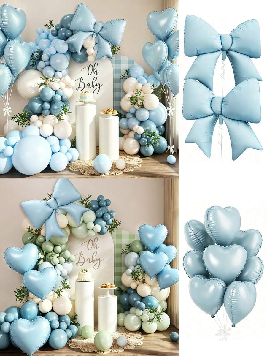 Blue Love Bow Balloon Arched Set,Multiple Sets, 18/12/10/5 Inches Blue Sand White Sea Blue Mist Blue Maca Blue Maca Green Retro Green Light Blue Balloon Arched Wreath, Suitable For Baby Shower Bridal Gift Party Jungle Wedding Birthday Theme Gender Reveal Anniversary Party Decoration - Blue - View 1