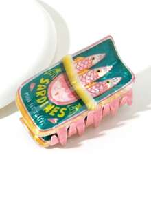 1pc Cute Canned Print Hair Clip, Interesting Acrylic Hair Clip, Non-Slip Shark Claw Hair Accessory, Casual Daily Hair Decoration For Women - Multicolor - View 2