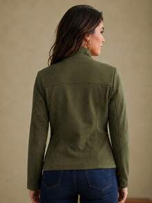 Slim Fit Jacket In Fleece Fabric, Wool Style, Faux Pockets, Winter Fashion, Party, São João (Saint John's Day), Office, Day-To-Night, , Premium, Blogger. - 軍綠色 - 查看 3