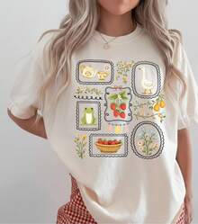 Cottagecore T-Shirt, Gardening T-Shirt, Goose T-Shirt, Spring Summer T-Shirt, Gift For Her, Frog T-Shirt, Gift For Mother, Comfortable And Soft To Wear, Cotton T-Shirt For Everyday Use. - 白色 - 查看 2