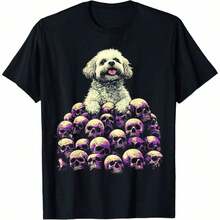 1 Piece Of Vintage Schnauzer Print T-Shirt For All Seasons, 100% Cotton, Single-Sided Print, Round Neck, Short Sleeve, Unisex, Base Layer, 180g Cotton. - 顏色 3 - 查看 1