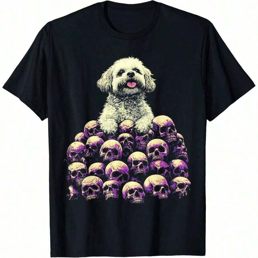 1 Piece Of Vintage Schnauzer Print T-Shirt For All Seasons, 100% Cotton, Single-Sided Print, Round Neck, Short Sleeve, Unisex, Base Layer, 180g Cotton. - 顏色 3 - 查看 1