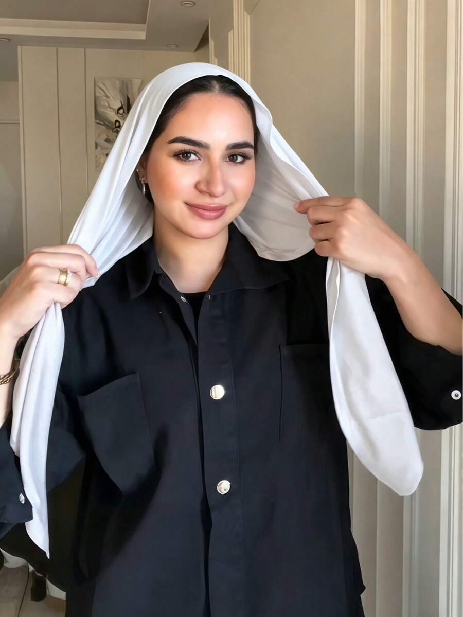 1pc Instant Triangle Hijab, All-In-One Tie-Up Design, Quick Wrap Without Slipping, No Undercap Needed, Suitable For Daily Wear, Prayer, And Outings