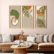 3pcs Bohemian Style/Sage Green Abstract Wooden Wall Art Decor, Bohemian, Minimalist, Geometric Wooden Wall Sculpture, Modern Art Neutral Style Wall Decor, Wall Hanging Floral Line Decoration, Suitable For Living Room, Bedroom, Office.. Art Wall, Room Decor, Birthday Gift, Room Decor, Home Decor, Back To School! - Multicolor - View 1