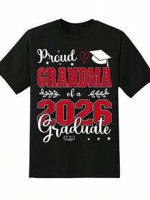 Women's Cotton T-Shirt: "Proud Mexican Grandma Of A Class Of 2026 Graduate," Graduation Gift For Grandma, Senior Year Celebration Party Outfit, Casual Cotton Top, Fashionable Summer T-Shirt - 黑色 - 查看 4