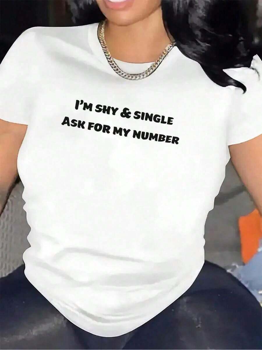 Short-Sleeved T-Shirt Ideal For Restaurants, Designed To Be Durable And Lightweight, With An Eye-Catching Text Design. Perfect For Casual Outings, It Offers A Comfortable Fit And Is Ideal For Everyday Activities. Women's Casual Short Sleeve T-Shirt Solid Color Basic Tee Top Blouses For Women Casual - 白色 - 查看 1