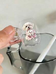 Small White Dog Holding Toothbrush Pattern Portable Toothbrush Protection Box, Toothbrush Protection Hat Holder, Essential Bathroom Accessories For Home And Business Travel, Daily Use, And Outdoor Travel, Portable Toothbrush - Multicolor - View 4