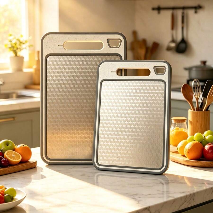 1/2pcs Double-Sided Cutting Board Set, Includes Knife Sharpener, Bottle Opener, Garlic Grinder, Made Of Wheat Straw And 430 Stainless Steel, Large Non-Slip Kitchen Chopping Board, Handleless, Suitable For Meat, Bread, Cheese, Vegetables, Chicken, Barbecue - View 1