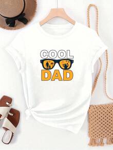 Women's "Cool Dad" Print T-Shirt - Fun Father's Day Gift, Green Short Sleeve Crew Neck Summer T-Shirt With Eye-Catching White And Yellow Letters, Loose Fit Suitable For Casual Wear And Matching Family Outfits, Machine Washable, "Cool Dad" Design With Modern Glasses And Family Illustrations, Solid Color, Regular Fit, Lightweight And Breathable, Perfect For Warm Weather, Ideal For Casual Outings And Family Gatherings. Elegant Party Outfit, T-Shirt For Stylish Ladies, Blouses Suitable For Curvy Women, Casual Wear, Cool And Sweat-Free Summer Clothes, Fun Letter Print - 白色 - 查看 6