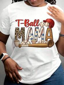 Camiseta de béisbol TBallMama para mujer, con diseño de estrellas y rayas de leopardo, estampado gráfico de béisbol, bate y pelotas, top casual 100% algodón.100% Cotton - Blanco - Ver 2