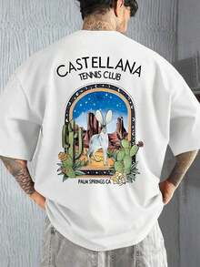 Krometka Men's Short-Sleeved T-Shirt With English Slogan And Landscape Print, Casual And Versatile Style - 白色 - 查看 9