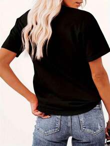 Soft 100% Cotton T-Shirt. Stylish Italian Ciao! Heart Print T-Shirt | Women's Casual Short Sleeve Crew Neck T-Shirt, Stretchy, Washable, Comfortable Fit For All Seasons, Breathable, Cotton, Versatile And Cool - 黑色 - 查看 4