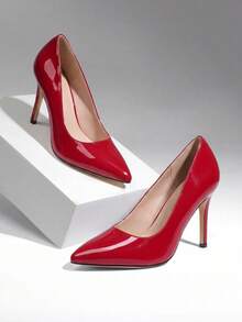 Women Stiletto High Heel Pumps Pointed Toe Solid Color Elegant Fashionable Wedding Party Court Shoes Suitable For Both Formal And Casual Occasions - 紅色 - 查看 3