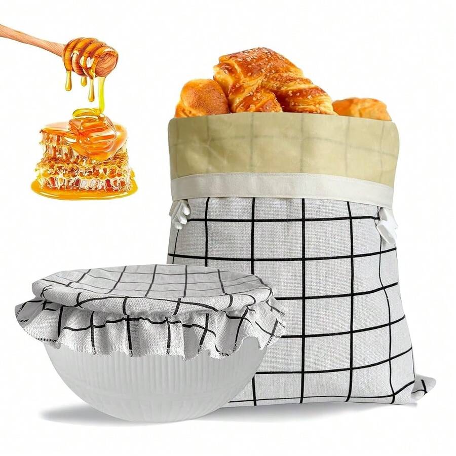 Beeswax Bread Bags For Homemade Bread And Bowl Cover Reusable Bread Baker Set Sourdough Bags - 1個蜂蠟袋 - 查看 1