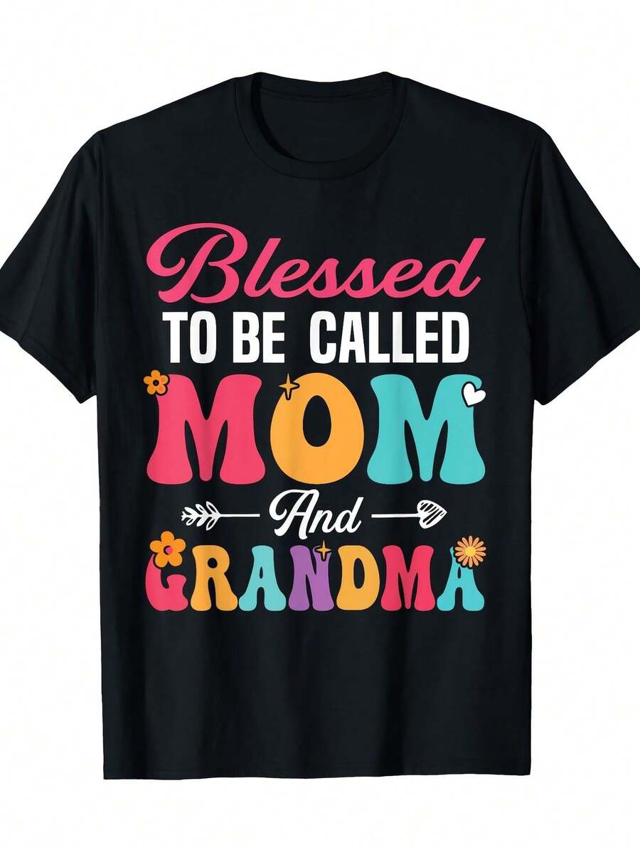 Women's T-Shirt With Geometric Print, Short Sleeves, And A Comfortable Round Neck. Flattering Cut For All Body Types, Ideal For Everyday Wear, Birthday Gifts, And Mother's Day. Available In Various Sizes. - 黑色 - 查看 1