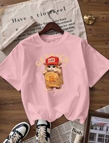 Cute And Stylish Short-Sleeve T-Shirt, Fashionable Short-Sleeve T-Shirt For Spring And Summer 2026, Made In Mexico, 180 Grams. Cartoon Print, Couple Design, Suitable For Indoor Or Outdoor Wear. Crew Neck, Unisex, Ideal For Office And Leisure. One-Piece Pack. - PK-P631577SLNDXZGY615 - 查看 3