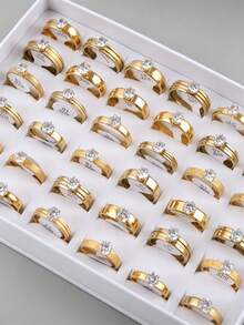 5/10/20/30 piezas Anillos de acero inoxidable con rhinestones de colores variados, elegantes y de moda, joyería de alta gama para compromiso y aniversario, adecuado para hombres y mujeres - anillo - Ver 9