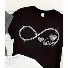 Camiseta Estampadas con corazones, Manga Corta Cuello Redondo Casual Top Para Verano y Primavera, Ropa de - Negro - Ver 9