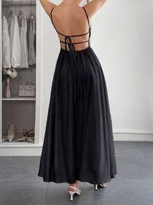 New Spring-Summer Maxi Dress For Women, Casual Holiday Style, Thin Straps, Fitted Cut, Flattering Design, Cool, Perfect For Vacation, Beach, Walks And Day Looks - 黑色 - 查看 4