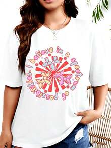 Women's "Believe In A Little Magic" T-Shirt With Colorful Balloon Dog Design, Summer Casual Wear, Festival And Party Outfit - 白色 - 查看 7