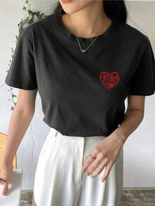1 Piece Camisetas Para Mujer informal de cuello redondo de algodón para mujer Camiseta deportiva para mujer Camiseta para hombre Camiseta para parejas Regalo de San Valentín Regalo de cumpleaños Regalo de Navidad Camiseta unisex Transpirable, suave, para deportes al aire libre, manga corta, apta para todas las estaciones, % algodón. diseñado por artistas de la época Y2K en el estilo Bababask - Negro - Ver 1
