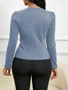 Lady Chaqueta abierta con detalles de botones en ante negro para otoño/invierno - Niebla azul - Ver 3