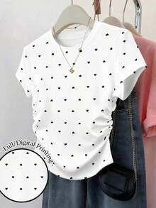 Set de 3 blusas de mujer con estampado de rayas, cuadros y gráficos, de manga corta y con efecto de cintura ceñida - Multicolor 7 - Ver 5