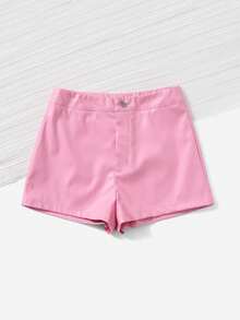 LUNE Shorts ajustados de piel sintética, casuales para el verano - Rosa Pálido - Ver 3
