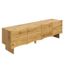 TV Cabinet With Wave Pattern / Modern Style TV Cabinet / 155 Cm Media Console With Storage Space / Four Doors And Cable Management In Wood Look / Easy To Assemble / Suitable For The Living Room - 自然色 - 查看 11