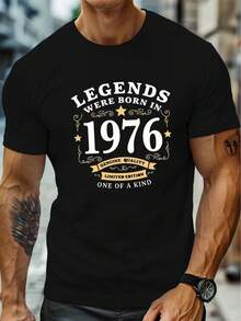 Men's Graphic T-Shirt '1976 Legend Born' - Retro '19 With '76 Number 50 Print, Lightweight, Crew Neck, Short Sleeve, Summer Casual Wear, Bold Retro Design, Suitable For Daily Wear And Comfort In All Four Seasons - 黑色 - 查看 1