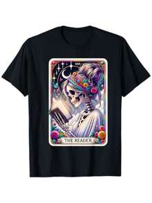 Camiseta con Estampado de Cartas del Tarot "Reader" - Algodón puro y suave, la elección perfecta para amantes de los libros y bibliotecarios - Regalo ideal para hombres y mujeres en Navidad, Acción de Gracias, Año Nuevo y cumpleaños. - Negro - Ver 7