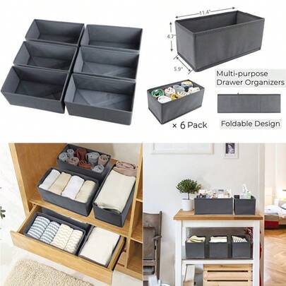 KIKILIE Paquete de 6 organizadores de ropa plegables, divisores de cajones multiusos para camisas, sostenes, calcetines y bragas DD5250