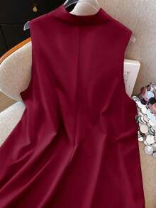 Blusa elegante y versátil de talla grande para mujer, sin mangas, de unicolor con diseño floral 3D, adecuada para uso diario en primavera/verano y atuendo minimalista de oficina - Burdeos - Ver 5