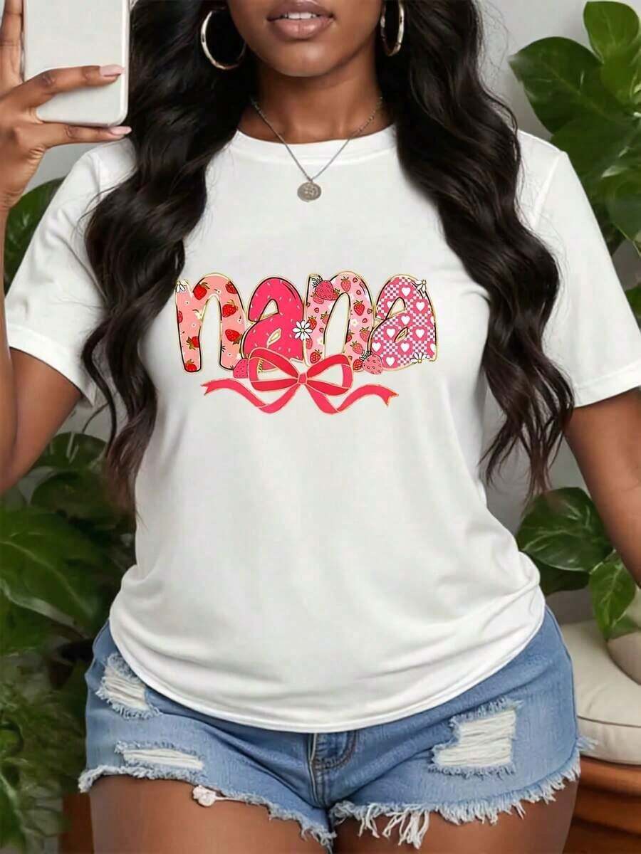 Casual Strawberry Print T-Shirt, Colorful Fruit T-Shirt, Fun Strawberry T-Shirt For Summer And Halloween, Cute Berry T-Shirt, Ideal Gifts For Grandma, Mother And Friends. - 白色 - 查看 1