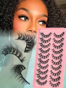 10 Pairs Cat Eye Lashes Natural Look False Eyelashes Wispy Black Band Eyelashes Look Like Extension Fox Eye Soft Strip Lashes - Black - View 2