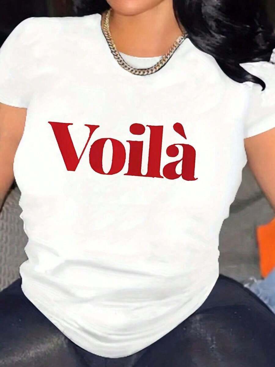 New Printed T-Shirt For Women - Casual Round Neck Top, Exquisite Short Sleeve T-Shirt, Soft Knit Fabric, Clothing For Spring And Summer, Machine Washable. - White - View 1
