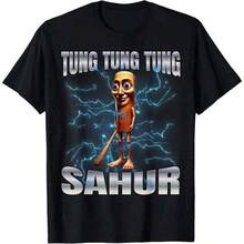 Camiseta unisex de algodón 100% Tung Tung Tung Sahur, camisetas gráficas para mujeresblusas para mujer playeras de mujer vestidos casuales para mujer y2k playeras deportivas para mujer verano camisetas ropa de mujer Fashion Perfect For Daily - Negro - Ver 1