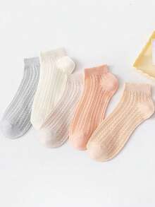 5 Pairs Women's Thin Mesh Hollow Out Ankle Socks, Sweet Ruffled Breathable Short Socks, Soft Lightweight Casual Socks For Summer - Multicolor - View 9