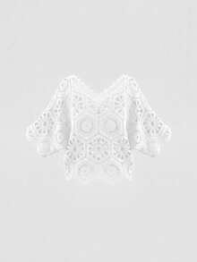 OUTTA BOX 波希米亞風優雅白色鉤編上衣，適合夏季海灘度假，時尚花卉蕾絲鏤空上衣，適用於節慶與派對，女款奢華度假風 - 白色 - 查看 7