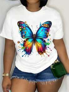 Women's Casual Short Sleeve Crew Neck T-Shirt - Printed Top, Comfortable Fit - 白色 - 查看 6