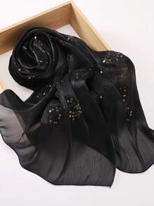 刺繡3D花卉保守風希賈布 純色刺繡歐根紗亮片刺繡頭巾 花卉希賈布披肩 適用於長袍 - 彩色 - 查看 8