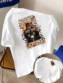 New Men's T-Shirt Made Of 180g Heavyweight Cotton, Featuring Skull And Death God Prints, A Heavy Metal Rock Design On The Front And Back. This Modern Short-Sleeved T-Shirt Is Suitable For Everyday Casual Wear And Outdoor Fitness Activities. It Has A Unique Double-Sided Pattern Design, Perfect For Layering In Spring And Autumn Or Wearing Alone In Summer. Unisex Style. - 白色 - 查看 1